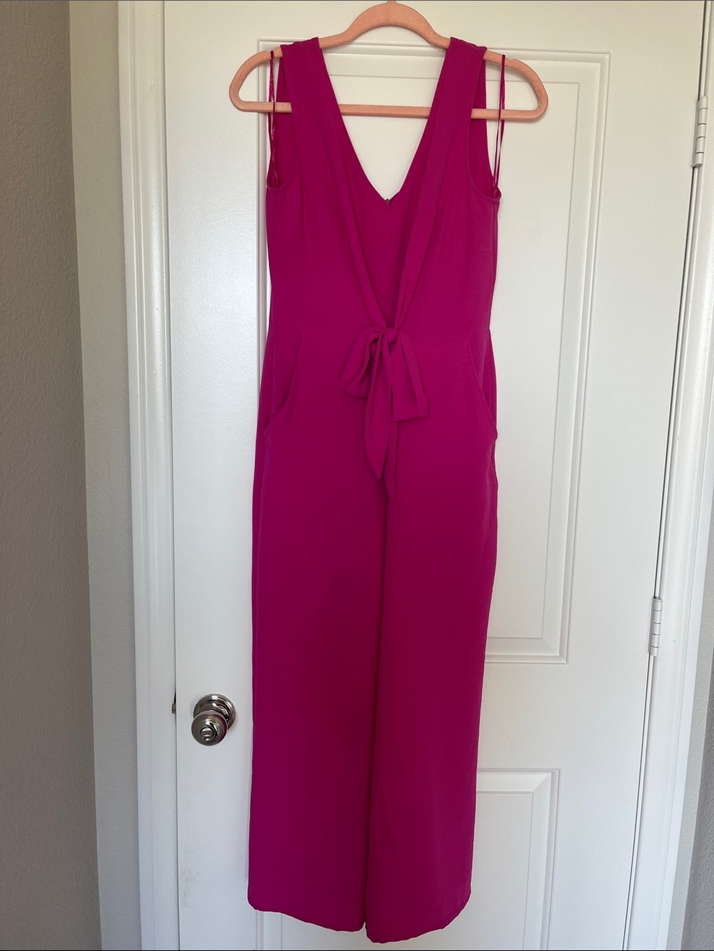 Sleeveless Tie-Front Magenta Wide-Leg Jumpsuit